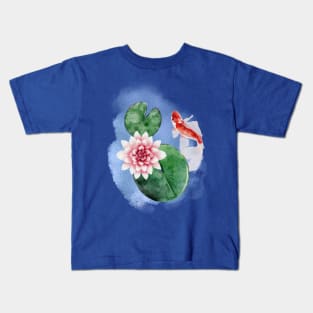 Koi Fish and Lotus Flower Japanese Ink Art Kids T-Shirt